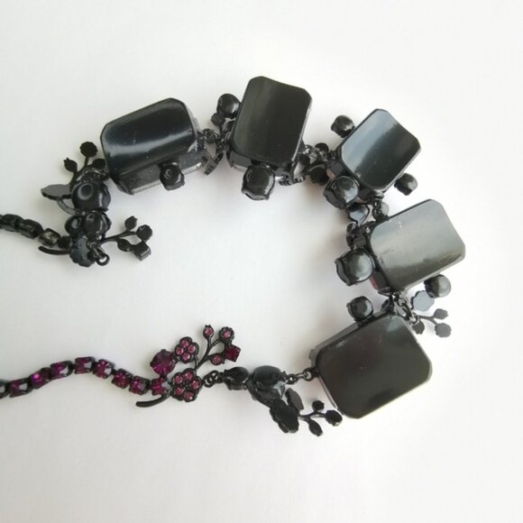 Vintage 90s Czech handmade glass necklace purple in black - Picture 3 of 6